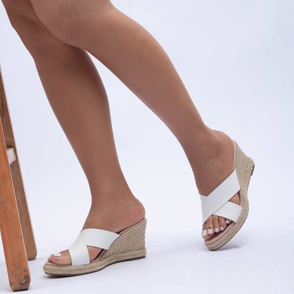 

Cross Design Espadrille Wedge Sandals, White