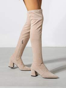 Zip Decor Point Toe Chunky Sock Boots - Baby Pink - View 2