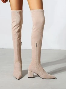 Zip Decor Point Toe Chunky Sock Boots - Baby Pink - View 3