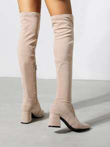 Zip Decor Point Toe Chunky Sock Boots - Baby Pink - View 4