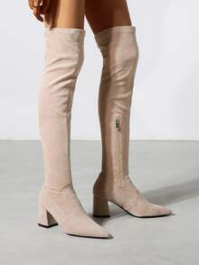 Zip Decor Point Toe Chunky Sock Boots - Baby Pink - View 5