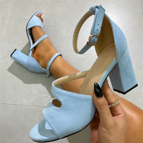 

Suede Chunky Ankle Strap Sandals, Baby blue