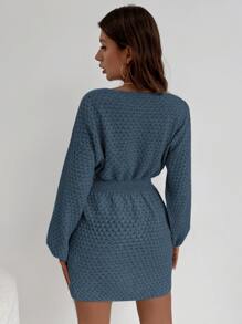 SHEIN Clasi Batwing Sleeve Corset Waist Jumper Dress - Dusty Blue - View 2