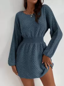 SHEIN Clasi Batwing Sleeve Corset Waist Jumper Dress - Dusty Blue - View 3