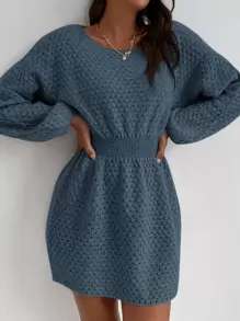 SHEIN Clasi Batwing Sleeve Corset Waist Jumper Dress - Dusty Blue - View 4