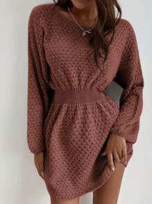 SHEIN LUNE 蝙蝠袖束腰毛衣裙 - 紅木色 - 查看 4