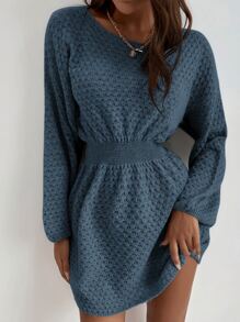 SHEIN Clasi Batwing Sleeve Corset Waist Jumper Dress - Dusty Blue - View 6