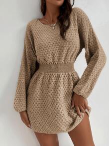 SHEIN LUNE Ladies áo len váy áo nịt màu trơn Thanh lịch - Màu Khaki - Xem 3