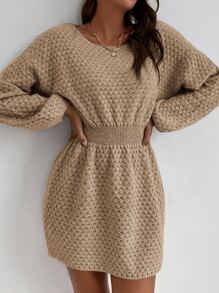 SHEIN LUNE Ladies áo len váy áo nịt màu trơn Thanh lịch - Màu Khaki - Xem 4