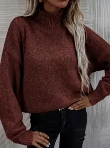 SHEIN LUNE High Neck Drop Shoulder Jumper - Redwood - View 2