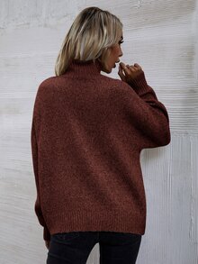 SHEIN LUNE High Neck Drop Shoulder Jumper - Redwood - View 3