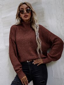 SHEIN LUNE High Neck Drop Shoulder Jumper - Redwood - View 4