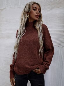 SHEIN LUNE High Neck Drop Shoulder Jumper - Redwood - View 6