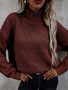 SHEIN LUNE High Neck Drop Shoulder Jumper - Redwood - View 7