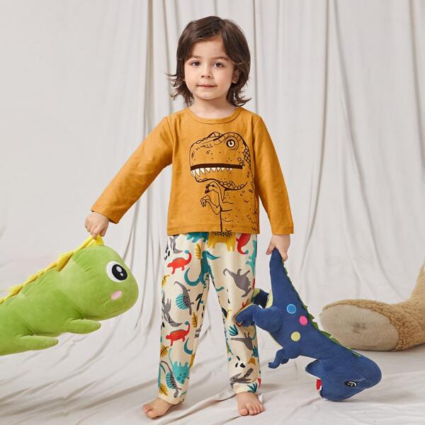 

для мальчиков с принтом динозавра Футболка & Брюки Домашний комплект, Многоцветный