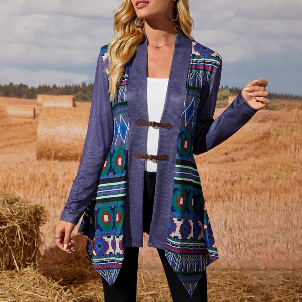 

Geo Print Buckled Detail Coat, Multicolor