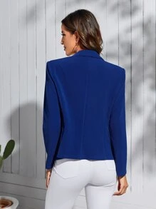 SHEIN Clasi Lapel Neck Double Breasted Blazer - Navy Blue - View 2