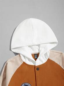 Manfinity Men Colour Block Patched Detail Raglan Sleeve Hooded Wool-Mix Jacket - Multicolor - View 3