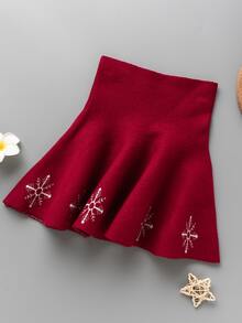 Niñas Falda Navidad con patrón de copo de nieve - Rojo - Ver 2