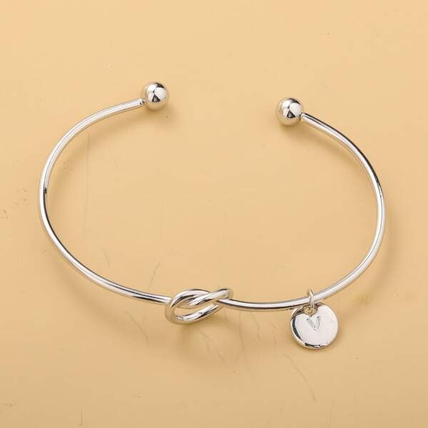 

Letter Detail Disc Charm Cuff Bracelet, Silver