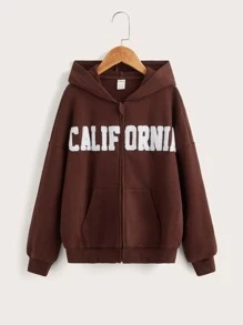 SHEIN Tween Girl Letter Pattern Drop Shoulder Sweatshirt - Chocolate Brown - View 1