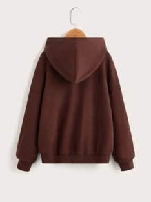 SHEIN Tween Girl Letter Pattern Drop Shoulder Sweatshirt - Chocolate Brown - View 2