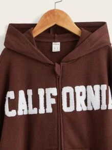 SHEIN Tween Girl Letter Pattern Drop Shoulder Sweatshirt - Chocolate Brown - View 3