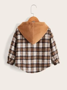 SHEIN 小男童格紋落肩袖連帽外套
