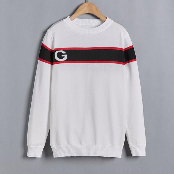 

Girls Contrast Panel Letter Pattern Sweater, White