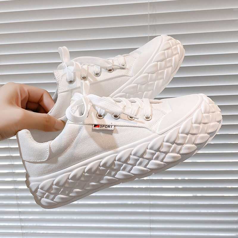 

Minimalist Lace Up Front Canvas Shoes, White