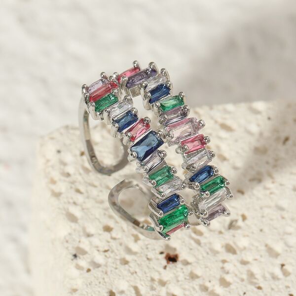 

Zircon Decor Cuff Ring, Multicolor