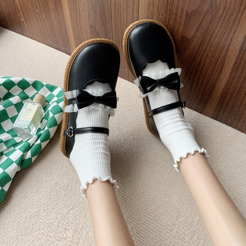 

Bow Decor Flat Mary Janes, Black