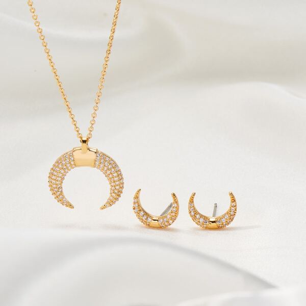 

Zircon Moon Decor Earrings & Necklace, Gold