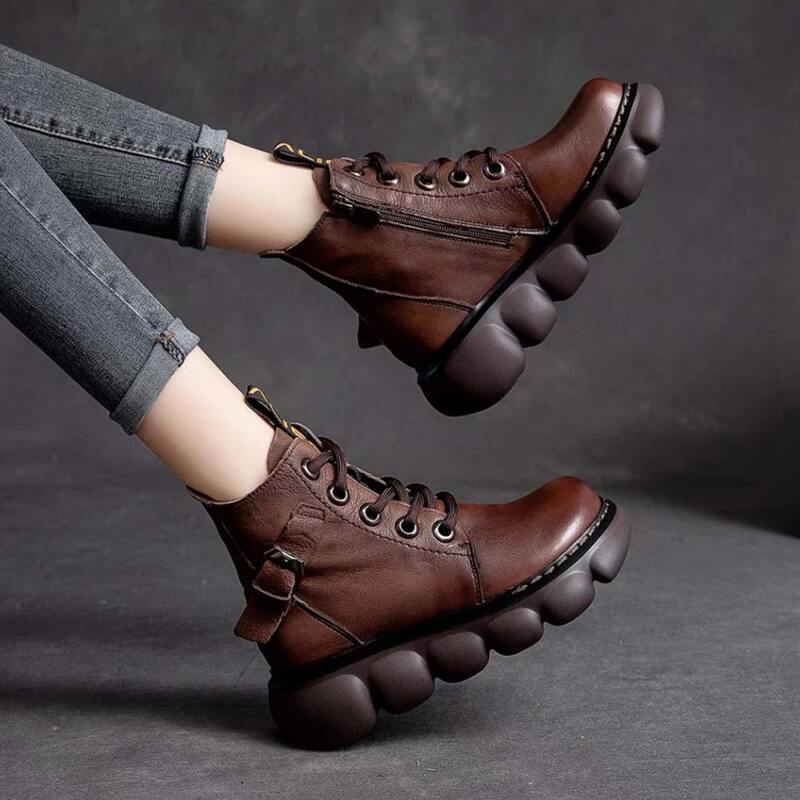

Side Zip Flatform Boots, Brown