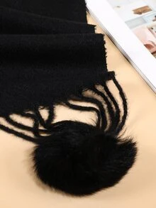 1 قطعة وشاح نسائي جديد للخريف/الشتاء من الكشمير الصناعي الناعم والكثيف ذو لون أحادي مع شرابات سميكة، شرابات طويلة جداً، طراز شارع عصري، ناعم وراحة، مناسب للسفر والاستخدام اليومي