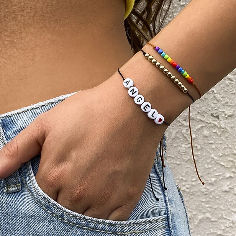 

3pcs Letter Graphic Bracelet, Multicolor