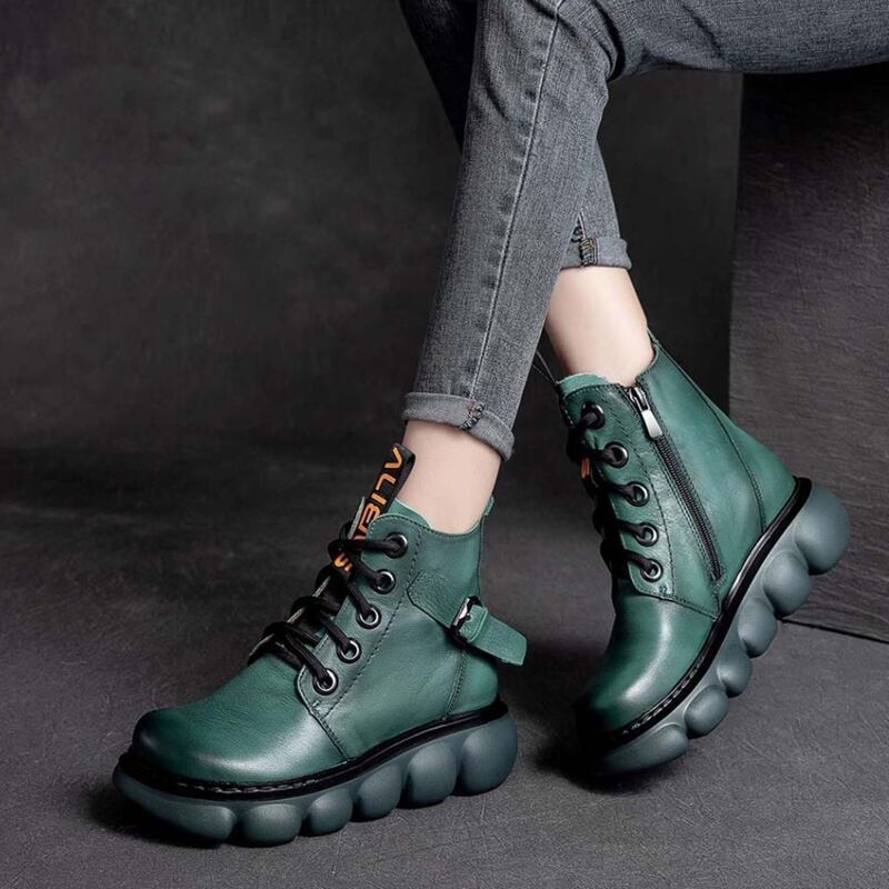 

Side Zip Flatform Boots, Green