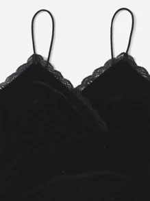 Muchica Lace Trim Velvet Cami Dress - Black - View 5