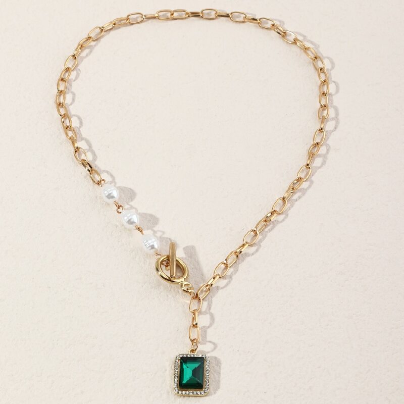 

Gemstone Decor Chain Necklace, Green
