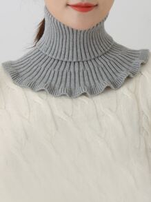 Ruffles Turtleneck Fake Collar Warm Autumn Winter Neck Scarf Soft Fake Collar Fashion Knitted Scarves Solid Color - Grey - View 2