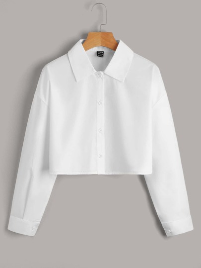 Chemise blanche courte à boutons devant, tops à manches longues