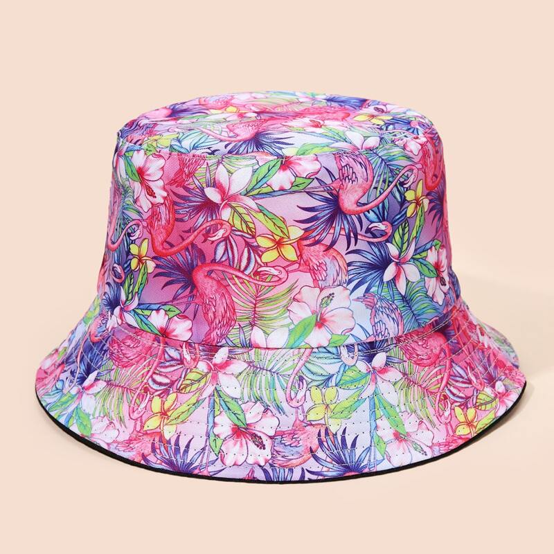

Flower & Flamingo Graphic Reversible Bucket Hat, Multicolor
