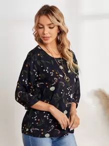 EMERY ROSE Blusa con mangas de obispo con estampado floral - Multicolor - Ver 4