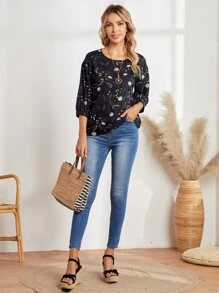 EMERY ROSE Blusa con mangas de obispo con estampado floral - Multicolor - Ver 5