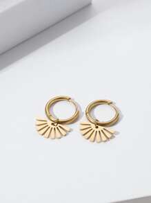 1pair Stainless Steel 18k Gold Plated Fan-shaped Hoop Earrings - Yellow Gold - View 1