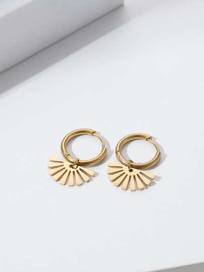1pair Stainless Steel 18k Gold Plated Fan-shaped Hoop Earrings