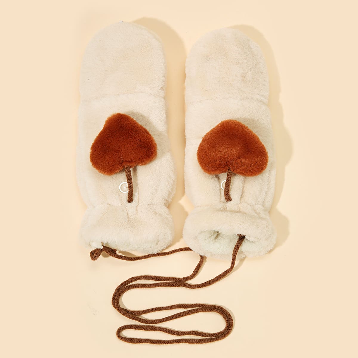 

1pair Fluffy Gloves, Beige