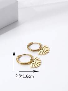 1pair Stainless Steel 18k Gold Plated Fan-shaped Hoop Earrings - Yellow Gold - View 4