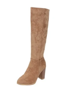 EMERY ROSE Minimalist Side Zipper Chunky Heeled Boots - Apricot - View 3