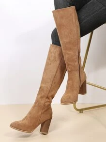 EMERY ROSE Minimalist Side Zipper Chunky Heeled Boots - Apricot - View 4